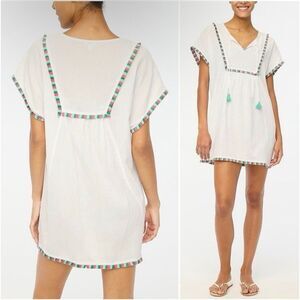 J. Crew White With Colorful Border Cover Up Size Small 100% Cotton NEW 780